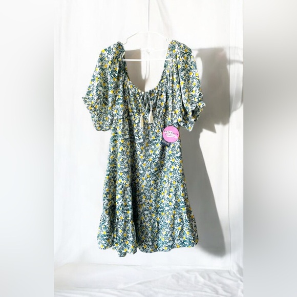 Blush Dresses & Skirts - Maternity Blush Yellow and Green Ruffled Wrap Sundress